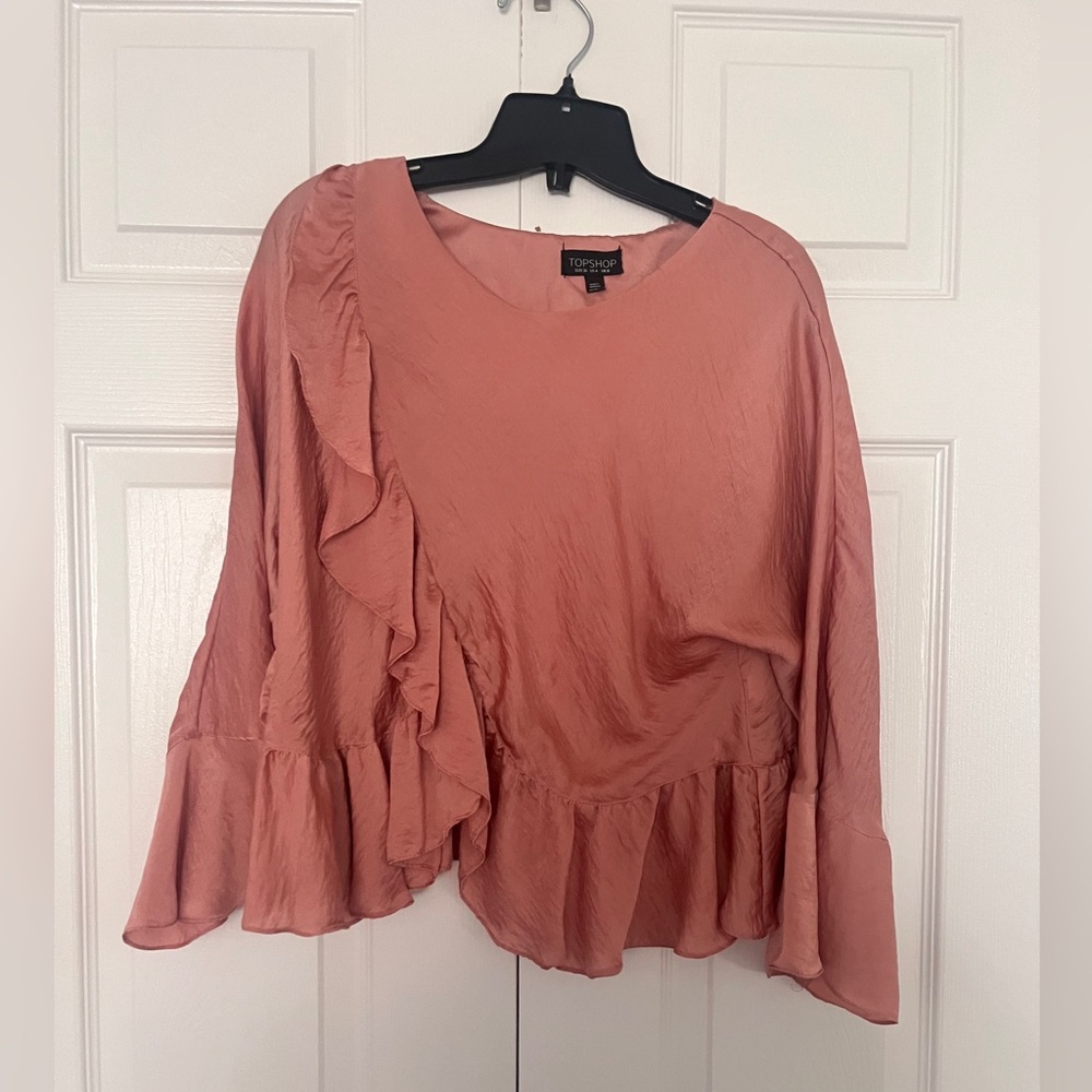 Elegant Pink Ruffle Wrap Top - Picture 4 of 5